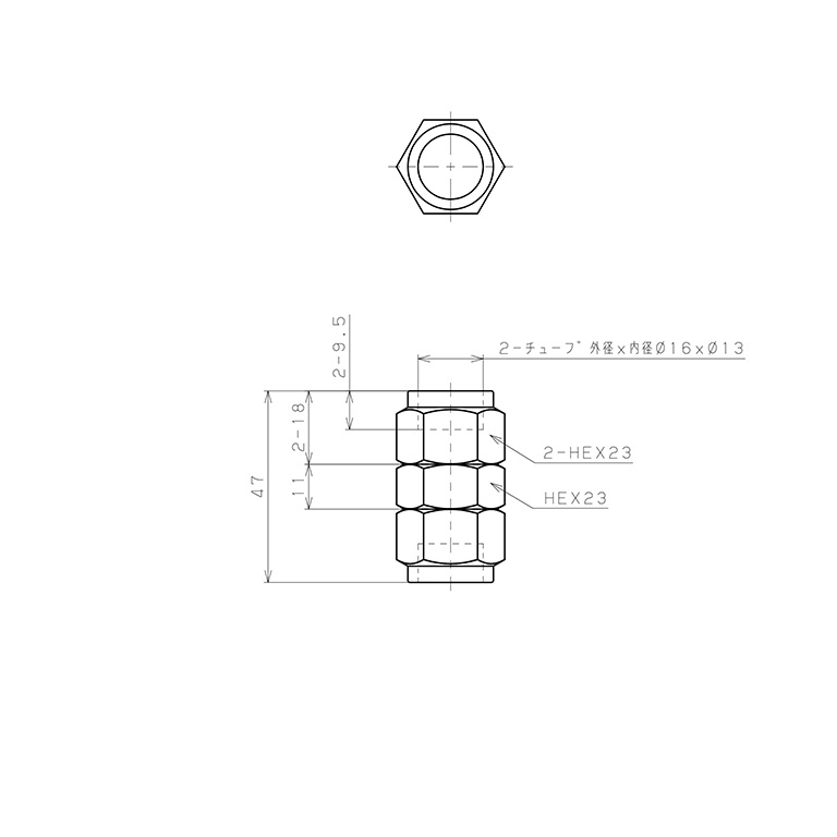 Đầu Ngạnh Nối Ống Có Đai Ốc Xiết Dạng Thẳng Thân Lục Giác Pisco NSU1613_drawing