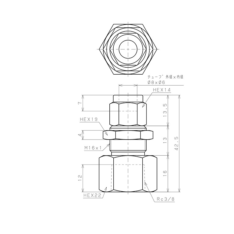 Đầu Ngạnh Nối Ống Có Đai Ốc Xiết Dạng Lắp Vách Ren Trong Pisco NSMF0860-03_drawing