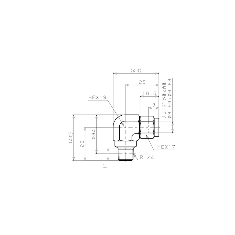 Đầu Ngạnh Nối Ống Có Đai Ốc Xiết Dạng Cong 90° Ren Ngoài Pisco NSL3/8-02_drawing