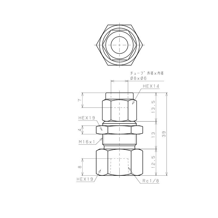 Đầu Ngạnh Nối Ống Có Đai Ốc Xiết Dạng Lắp Vách Ren Trong Pisco NSMF0860-01_drawing