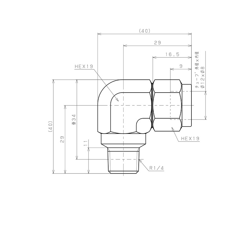 Đầu Ngạnh Nối Ống Có Đai Ốc Xiết Dạng Cong 90° Ren Ngoài Pisco NSL1280-02_drawing