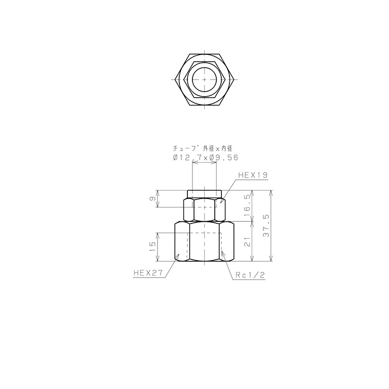 Đầu Ngạnh Nối Ống Có Đai Ốc Xiết Dạng Thẳng Thân Lục Giác Ren Trong Pisco NSCF1/2-04_drawing