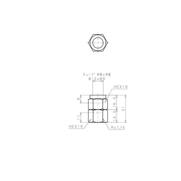 Đầu Ngạnh Nối Ống Có Đai Ốc Xiết Dạng Thẳng Thân Lục Giác Ren Trong Pisco NSCF1290-02_drawing