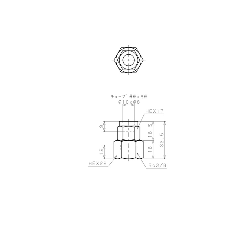 Đầu Ngạnh Nối Ống Có Đai Ốc Xiết Dạng Thẳng Thân Lục Giác Ren Trong Pisco NSCF1080-03_drawing