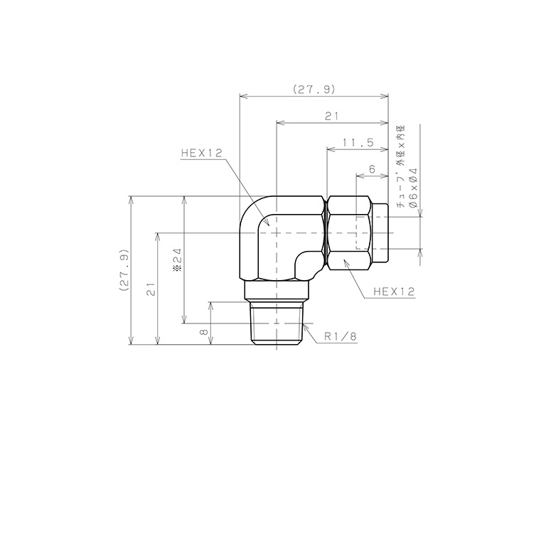 Đầu Ngạnh Nối Ống Có Đai Ốc Xiết Dạng Cong 90° Ren Ngoài Pisco NSL0640-01-TP_drawing