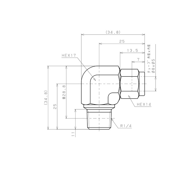 Đầu Ngạnh Nối Ống Có Đai Ốc Xiết Dạng Cong 90° Ren Ngoài Pisco NSL0850-02-TP_drawing