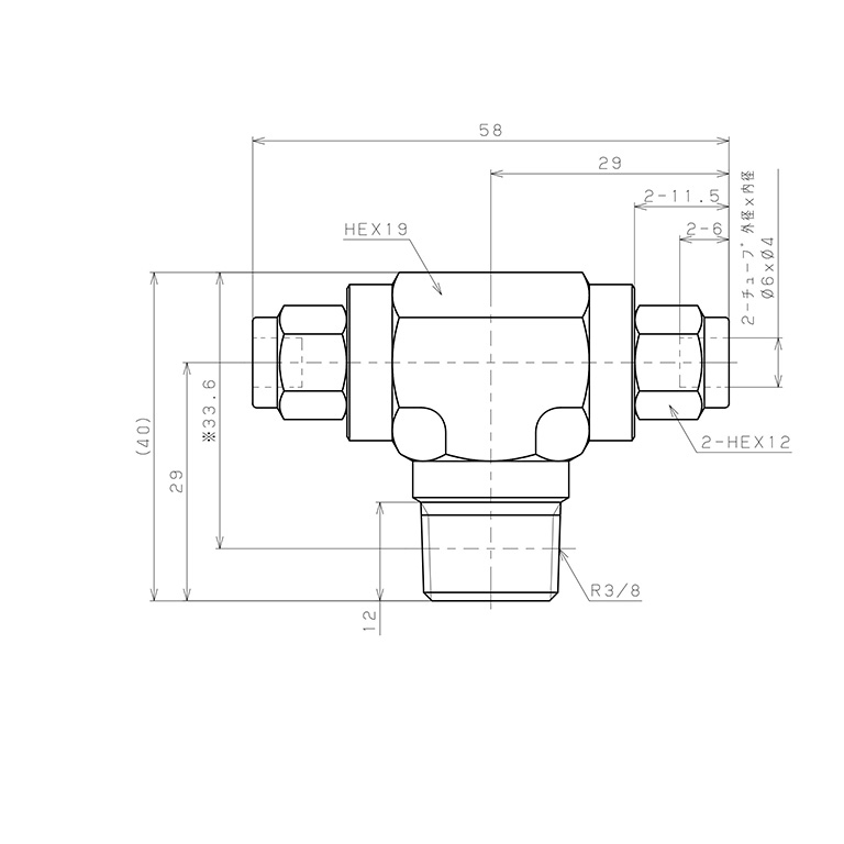 Đầu Ngạnh Nối Ống Có Đai Ốc Xiết Dạng Chữ T Ren Ngoài Pisco NSB0640-03-TP_drawing