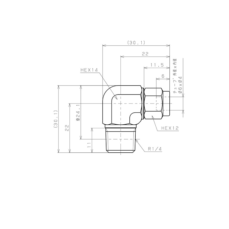 Đầu Ngạnh Nối Ống Có Đai Ốc Xiết Dạng Cong 90° Ren Ngoài Pisco NSL0640-02-TP_drawing