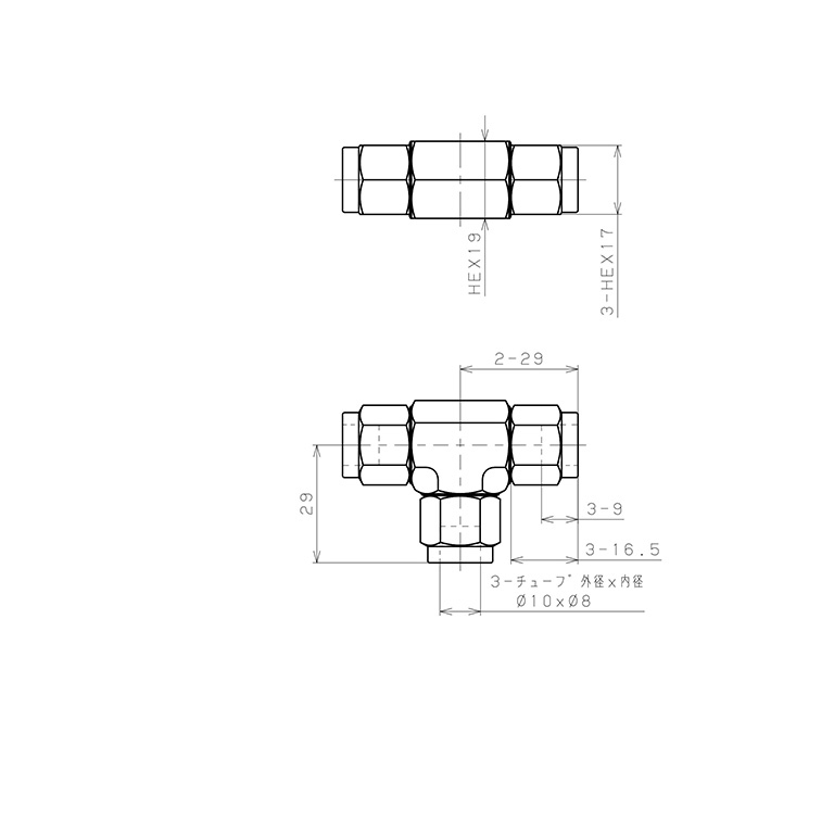 Đầu Ngạnh Nối Ống Có Đai Ốc Xiết Dạng Chữ T Pisco NSE1080_drawing