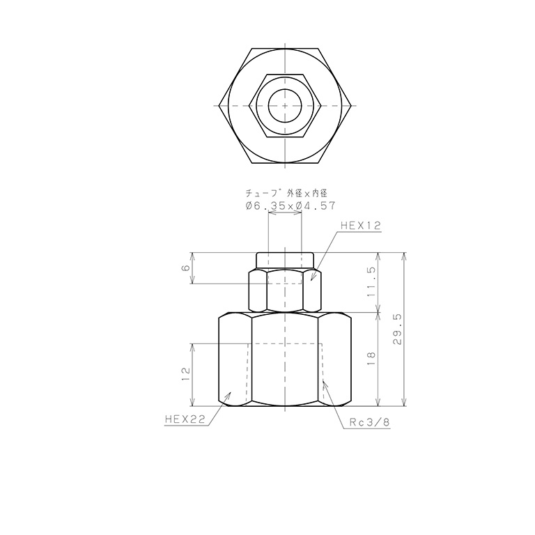 Đầu Ngạnh Nối Ống Có Đai Ốc Xiết Dạng Thẳng Thân Lục Giác Ren Trong Pisco NSCF1/4-03_drawing