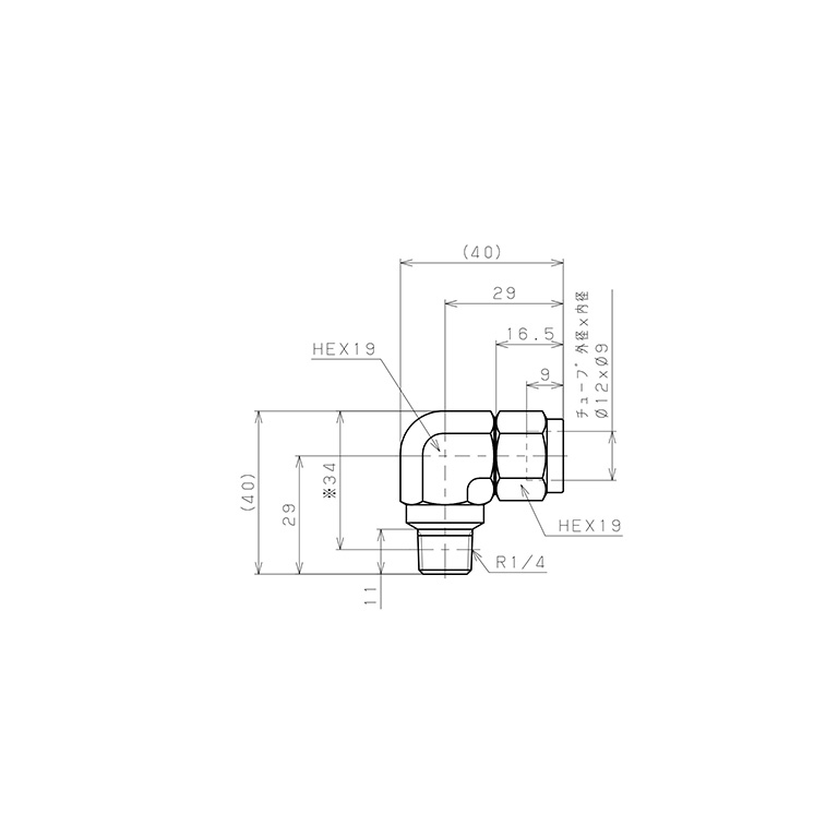 Đầu Ngạnh Nối Ống Có Đai Ốc Xiết Dạng Cong 90° Ren Ngoài Pisco NSL1290-02-TP_drawing