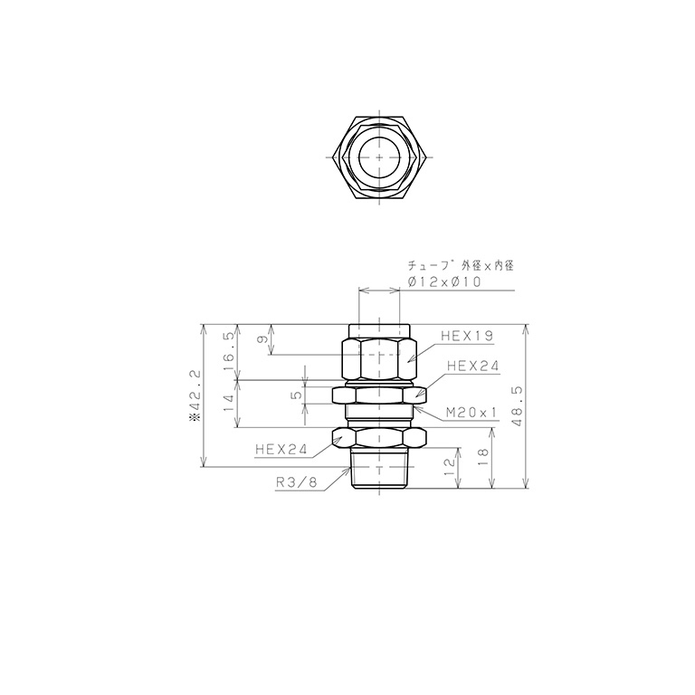 Đầu Ngạnh Nối Ống Có Đai Ốc Xiết Dạng Lắp Vách Ren Ngoài Pisco NSMC1210-03_drawing