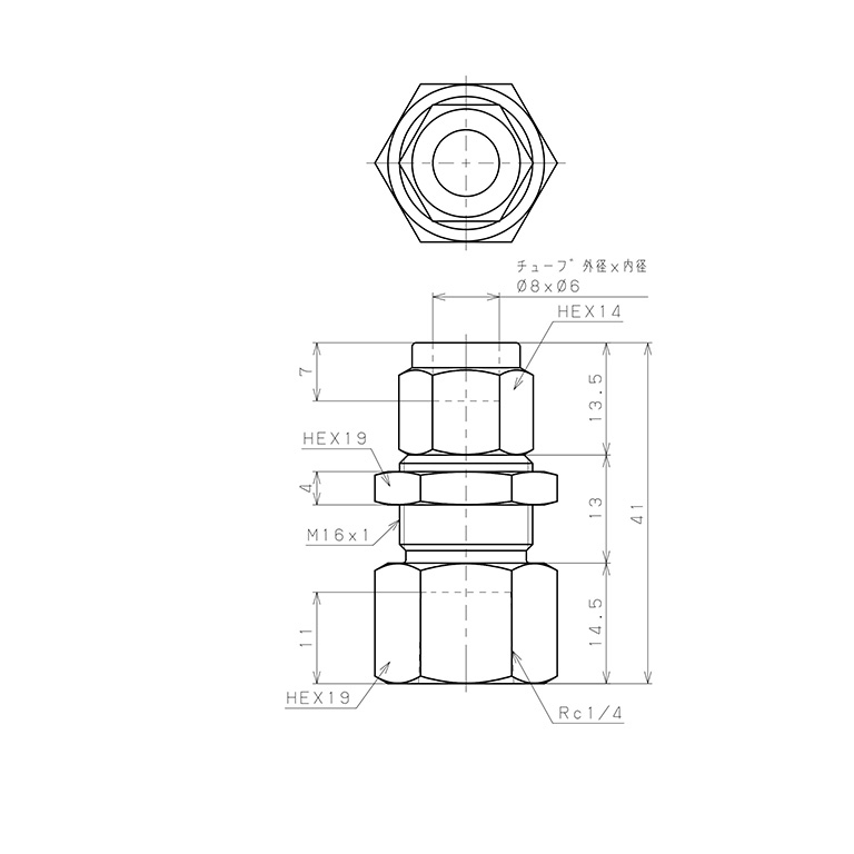 Đầu Ngạnh Nối Ống Có Đai Ốc Xiết Dạng Lắp Vách Ren Trong Pisco NSMF0860-02_drawing