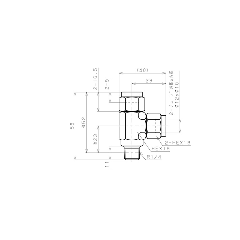 Đầu Ngạnh Nối Ống Có Đai Ốc Xiết Dạng Chữ T Ren Ngoài Pisco NSD1210-02_drawing