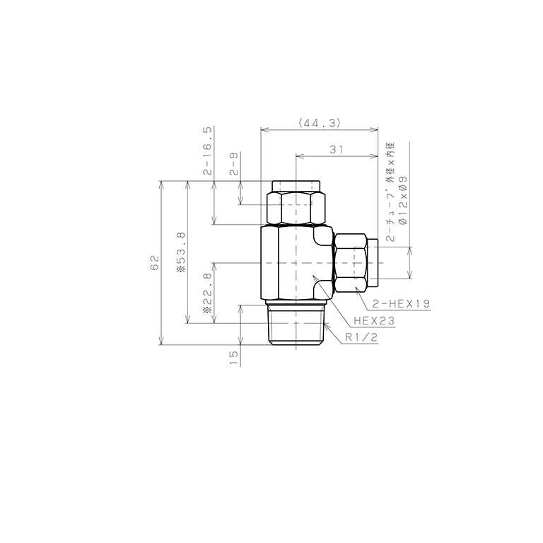 Đầu Ngạnh Nối Ống Có Đai Ốc Xiết Dạng Chữ T Ren Ngoài Pisco NSD1290-04-TP_drawing