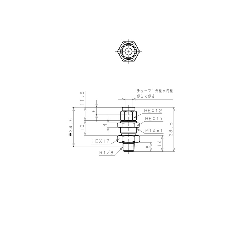 Đầu Ngạnh Nối Ống Có Đai Ốc Xiết Dạng Lắp Vách Ren Ngoài Pisco NSMC0640-01_drawing