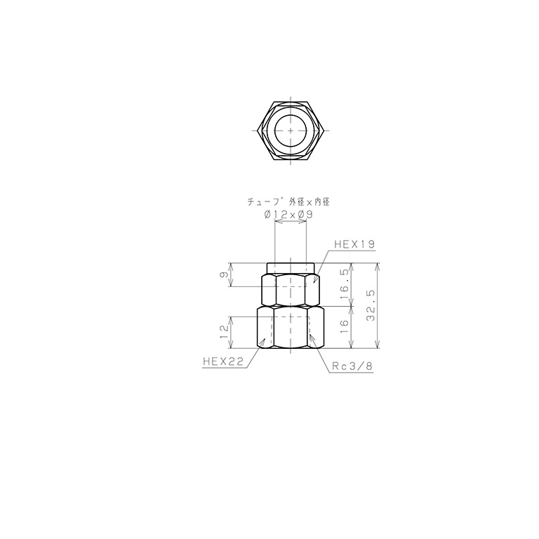 Đầu Ngạnh Nối Ống Có Đai Ốc Xiết Dạng Thẳng Thân Lục Giác Ren Trong Pisco NSCF1290-03_drawing