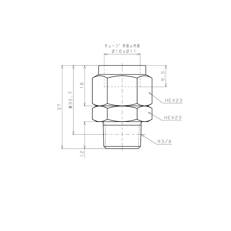 Đầu Ngạnh Nối Ống Có Đai Ốc Xiết Dạng Thẳng Thân Lục Giác Ren Ngoài Pisco NSC1611-03_drawing