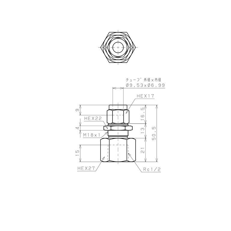 Đầu Ngạnh Nối Ống Có Đai Ốc Xiết Dạng Lắp Vách Ren Trong Pisco NSMF3/8-04_drawing