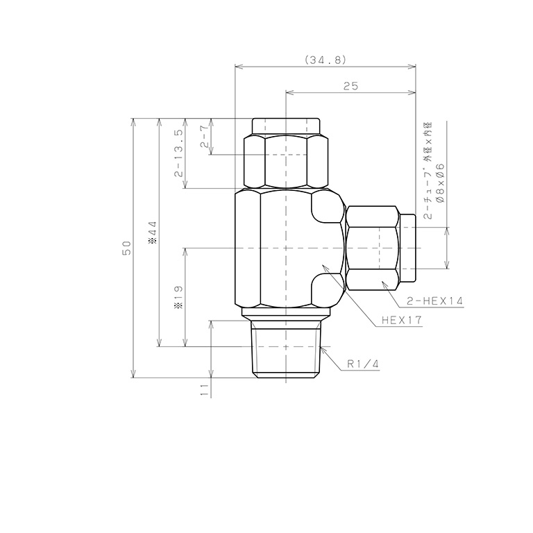 Đầu Ngạnh Nối Ống Có Đai Ốc Xiết Dạng Chữ T Ren Ngoài Pisco NSD0860-02_drawing