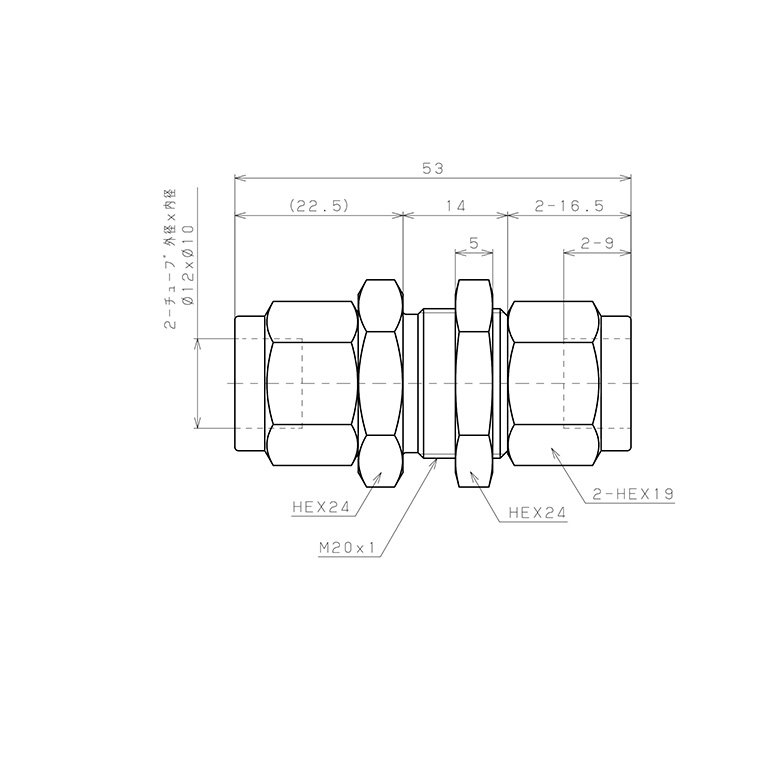 Đầu Ngạnh Nối Ống Có Đai Ốc Xiết Dạng Thẳng Lắp Kẹp Vách Pisco NSM1210_drawing