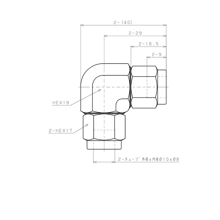 Đầu Ngạnh Nối Ống Có Đai Ốc Xiết Dạng Cong 90° Pisco NSV1080_drawing