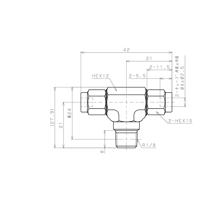 Đầu Ngạnh Nối Ống Có Đai Ốc Xiết Dạng Chữ T Ren Ngoài Pisco NSB0425-01_drawing