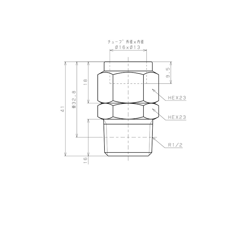 Đầu Ngạnh Nối Ống Có Đai Ốc Xiết Dạng Thẳng Thân Lục Giác Ren Ngoài Pisco NSC1613-04_drawing