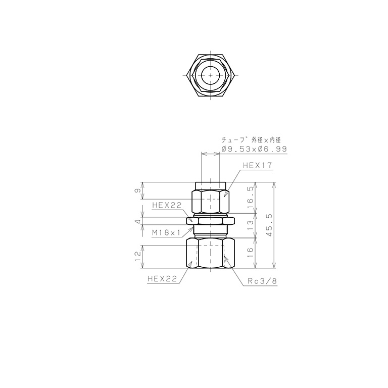 Đầu Ngạnh Nối Ống Có Đai Ốc Xiết Dạng Lắp Vách Ren Trong Pisco NSMF3/8-03_drawing