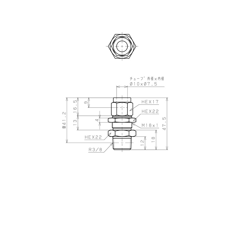 Đầu Ngạnh Nối Ống Có Đai Ốc Xiết Dạng Lắp Vách Ren Ngoài Pisco NSMC1075-03_drawing