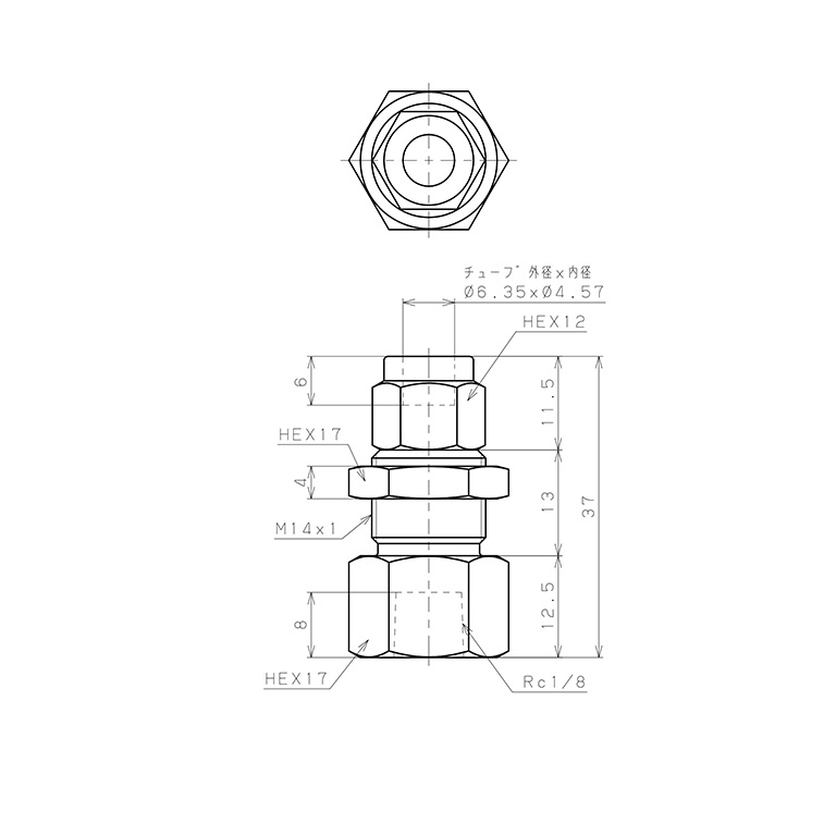 Đầu Ngạnh Nối Ống Có Đai Ốc Xiết Dạng Lắp Vách Ren Trong Pisco NSMF1/4-01_drawing