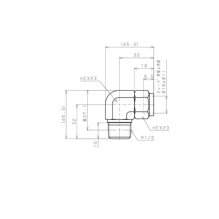 Đầu Ngạnh Nối Ống Có Đai Ốc Xiết Dạng Cong 90° Ren Ngoài Pisco NSL1611-04-TP_drawing