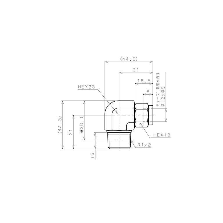 Đầu Ngạnh Nối Ống Có Đai Ốc Xiết Dạng Cong 90° Ren Ngoài Pisco NSL1290-04-TP_drawing