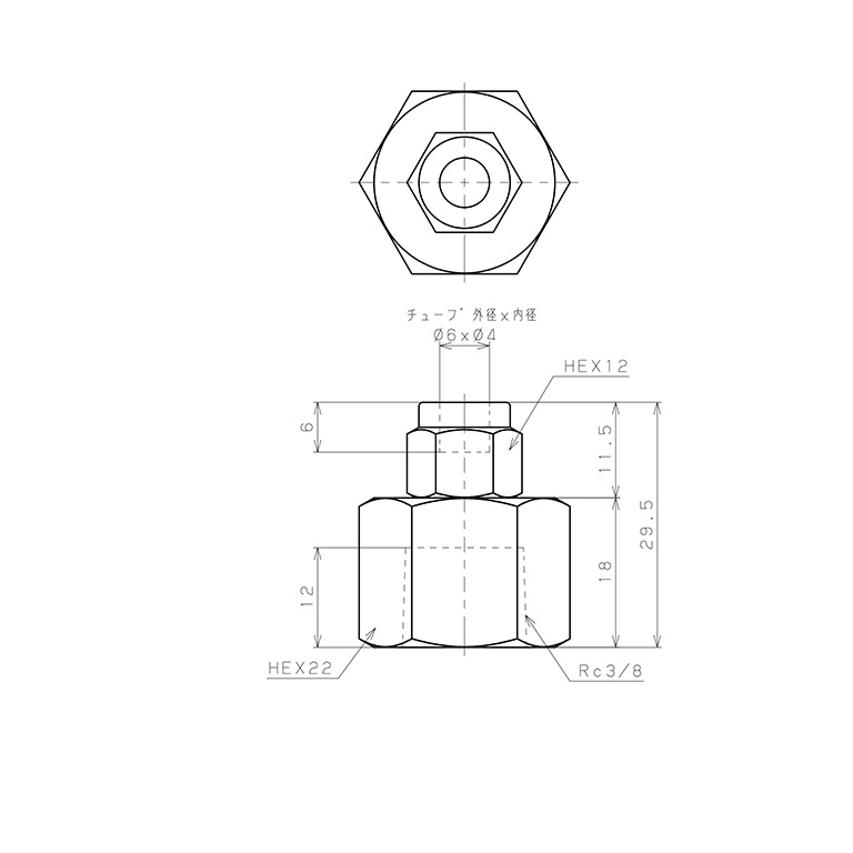 Đầu Ngạnh Nối Ống Có Đai Ốc Xiết Dạng Thẳng Thân Lục Giác Ren Trong Pisco NSCF0640-03_drawing