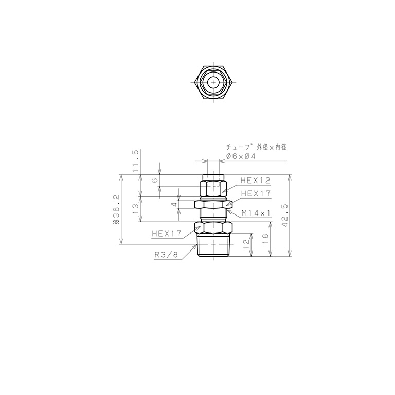 Đầu Ngạnh Nối Ống Có Đai Ốc Xiết Dạng Lắp Vách Ren Ngoài Pisco NSMC0640-03_drawing