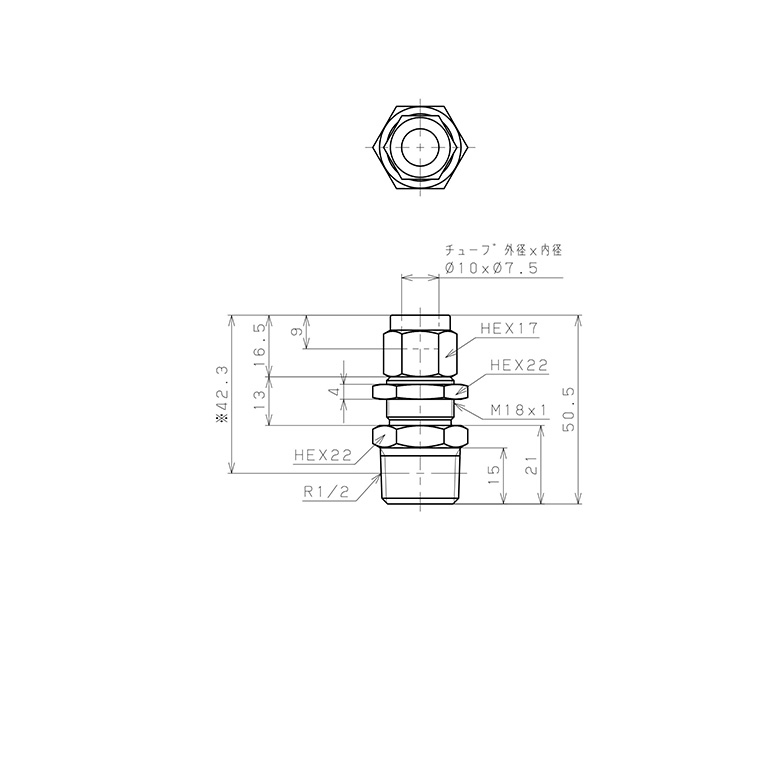 Đầu Ngạnh Nối Ống Có Đai Ốc Xiết Dạng Lắp Vách Ren Ngoài Pisco NSMC1075-04_drawing