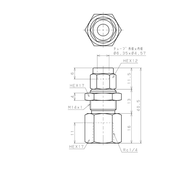 Đầu Ngạnh Nối Ống Có Đai Ốc Xiết Dạng Lắp Vách Ren Trong Pisco NSMF1/4-02_drawing