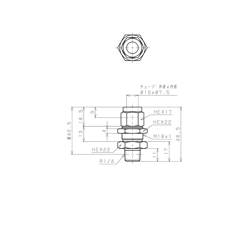 Đầu Ngạnh Nối Ống Có Đai Ốc Xiết Dạng Lắp Vách Ren Ngoài Pisco NSMC1075-02-TP_drawing