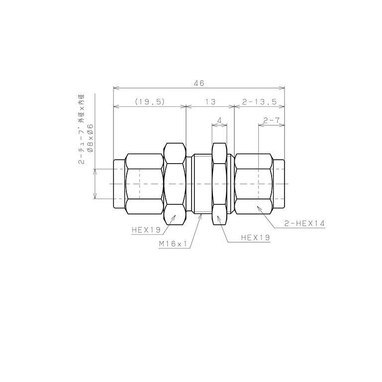 Đầu Ngạnh Nối Ống Có Đai Ốc Xiết Dạng Thẳng Lắp Kẹp Vách Pisco NSM0860_drawing