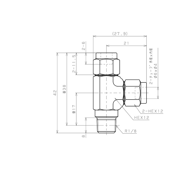 Đầu Ngạnh Nối Ống Có Đai Ốc Xiết Dạng Chữ T Ren Ngoài Pisco NSD0640-01_drawing