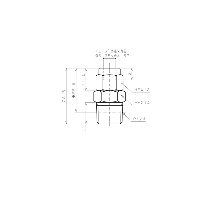 Đầu Ngạnh Nối Ống Có Đai Ốc Xiết Dạng Thẳng Thân Lục Giác Ren Ngoài Pisco NSC1/4-02_drawing