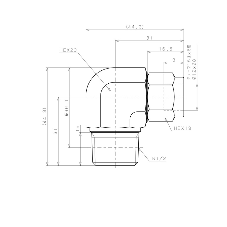 Đầu Ngạnh Nối Ống Có Đai Ốc Xiết Dạng Cong 90° Ren Ngoài Pisco NSL1280-04-TP_drawing