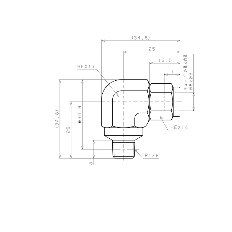 Đầu Ngạnh Nối Ống Có Đai Ốc Xiết Dạng Cong 90° Ren Ngoài Pisco NSL0850-01_drawing