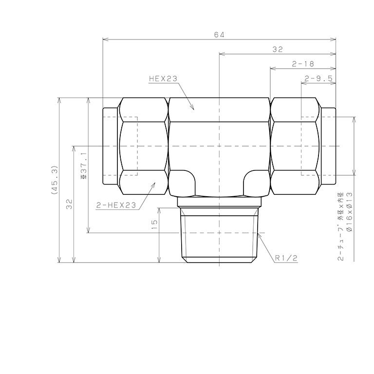 Đầu Ngạnh Nối Ống Có Đai Ốc Xiết Dạng Chữ T Ren Ngoài Pisco NSB1613-04-TP_drawing