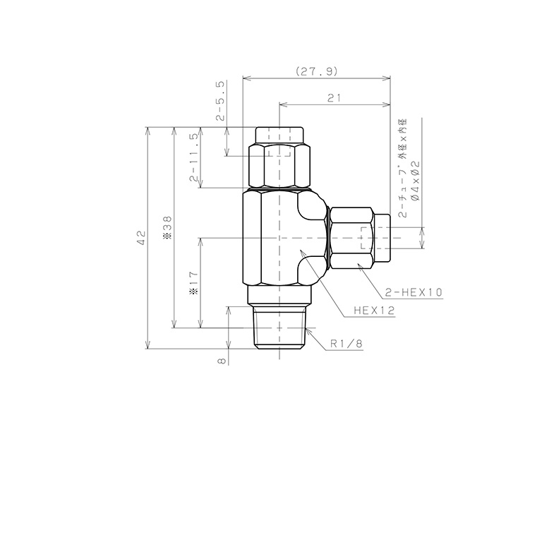 Đầu Ngạnh Nối Ống Có Đai Ốc Xiết Dạng Chữ T Ren Ngoài Pisco NSD0420-01_drawing