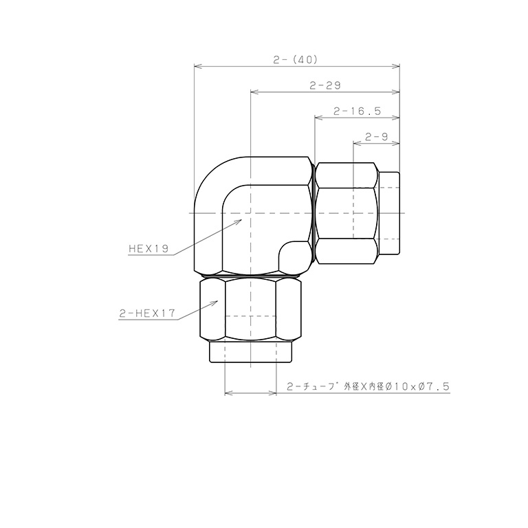 Đầu Ngạnh Nối Ống Có Đai Ốc Xiết Dạng Cong 90° Pisco NSV1075_drawing