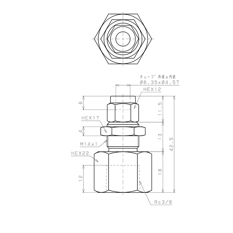 Đầu Ngạnh Nối Ống Có Đai Ốc Xiết Dạng Lắp Vách Ren Trong Pisco NSMF1/4-03_drawing