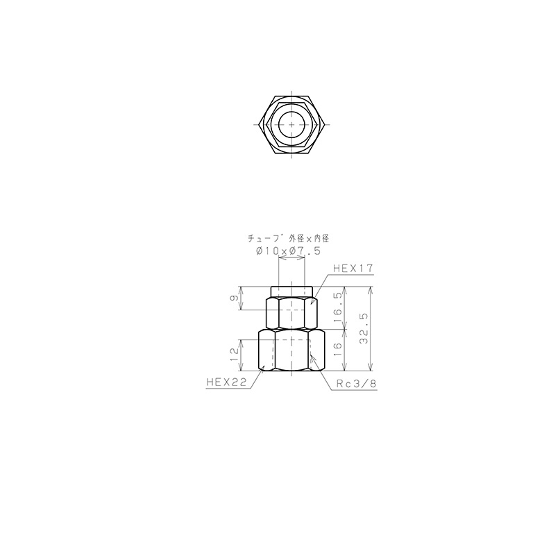 Đầu Ngạnh Nối Ống Có Đai Ốc Xiết Dạng Thẳng Thân Lục Giác Ren Trong Pisco NSCF1075-03_drawing