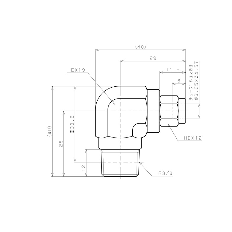 Đầu Ngạnh Nối Ống Có Đai Ốc Xiết Dạng Cong 90° Ren Ngoài Pisco NSL1/4-03-TP_drawing