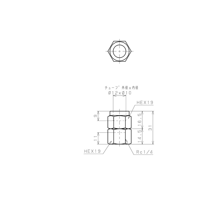 Đầu Ngạnh Nối Ống Có Đai Ốc Xiết Dạng Thẳng Thân Lục Giác Ren Trong Pisco NSCF1210-02_drawing